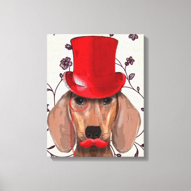 Dachshund With Red Top Hat Canvas Print (Front)