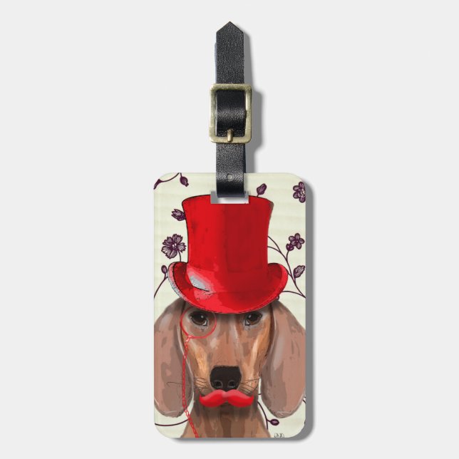 Dachshund With Red Top Hat Luggage Tag (Front Vertical)
