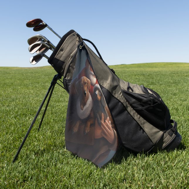 Dachshund With Santa Claus Festive Christmas Golf Towel (Green)