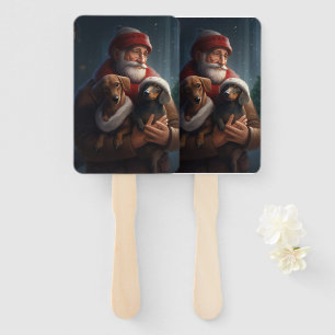 Dachshund With Santa Claus Festive Christmas Hand Fan