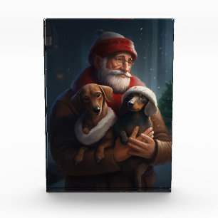 Dachshund With Santa Claus Festive Christmas Photo Block