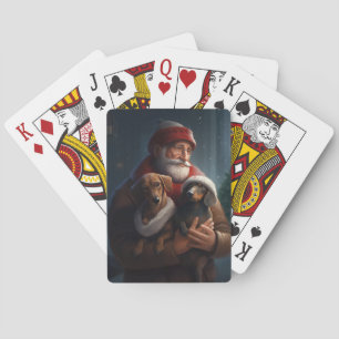 Dachshund With Santa Claus Festive Christmas Playing Cards