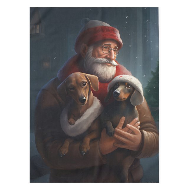 Dachshund With Santa Claus Festive Christmas Tablecloth (Front)
