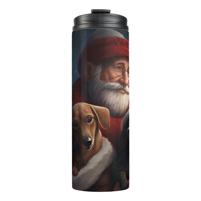 Dachshund With Santa Claus Festive Christmas Thermal Tumbler (Front)