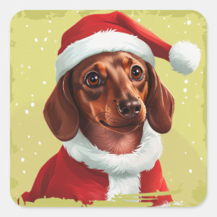 Dachshund With Santa Claus Outfit - Christmas 1 Square Sticker