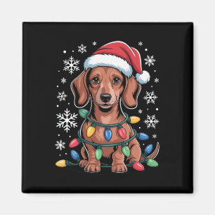 Dachshund With Santa Hat Wrapped In Christmas Ligh Magnet