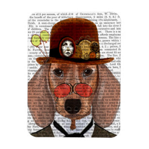 Dachshund with Steampunk Bowler Hat Magnet