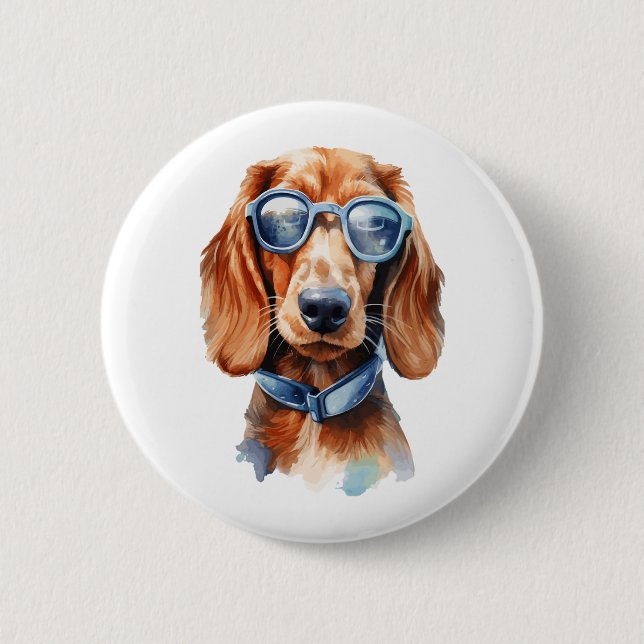 Dachshund with Sunglasses 5 6 Cm Round Badge (Front)