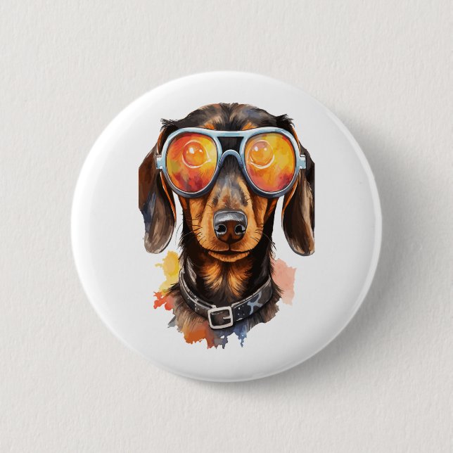 Dachshund with Sunglasses  6 Cm Round Badge (Front)