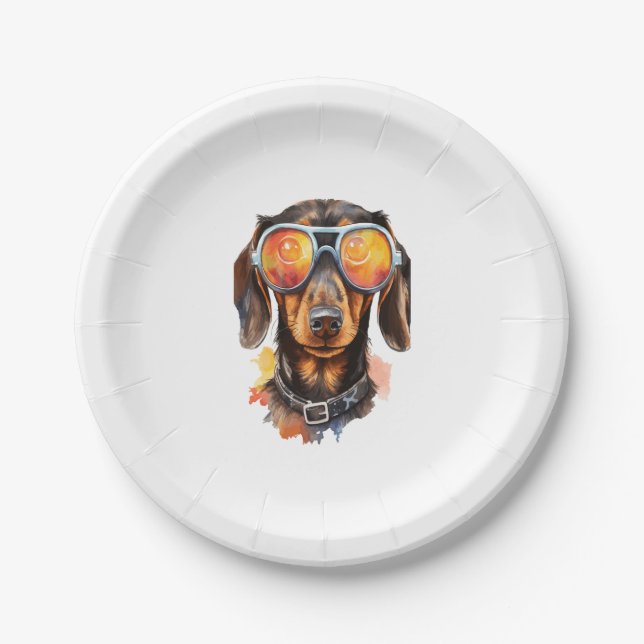Dachshund with Sunglasses  Paper Plate (Front)