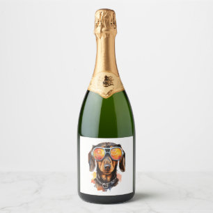 Dachshund with Sunglasses Sparkling Wine Label