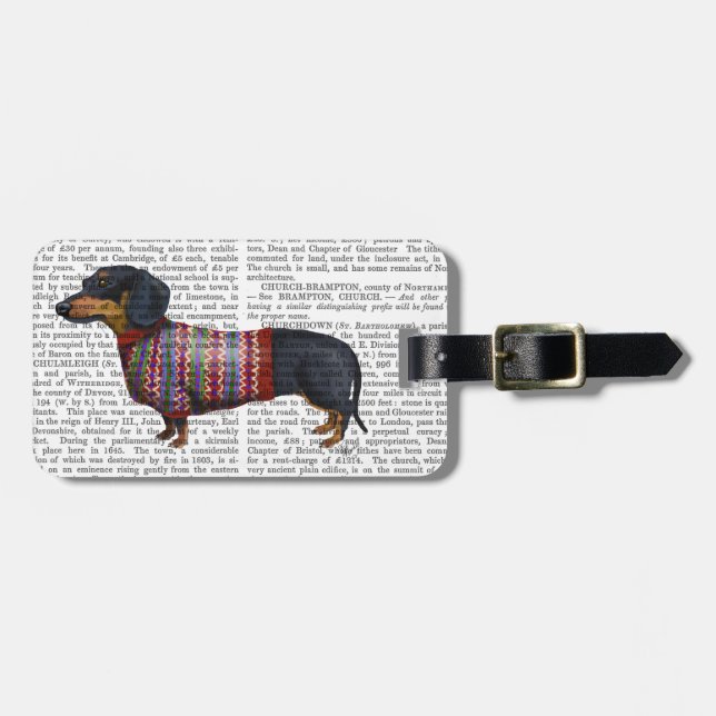 Dachshund With Woolly Sweater Luggage Tag (Front Horizontal)
