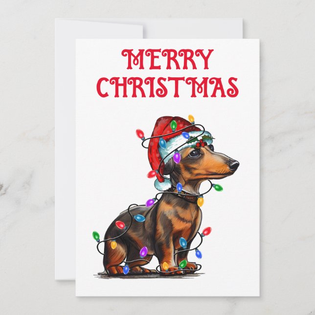 "DACHSHUND WRAPPED IN CHRISTMAS LIGHTS" INVITATION (Front)