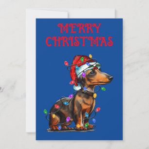 "DACHSHUND WRAPPED IN CHRISTMAS LIGHTS" INVITATION