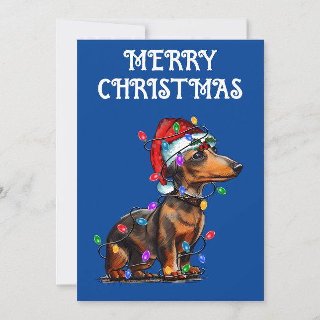 "DACHSHUND WRAPPED IN CHRISTMAS LIGHTS" INVITATION (Front)