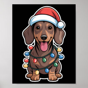 Dachshund Wrapped In Christmas Lights Poster