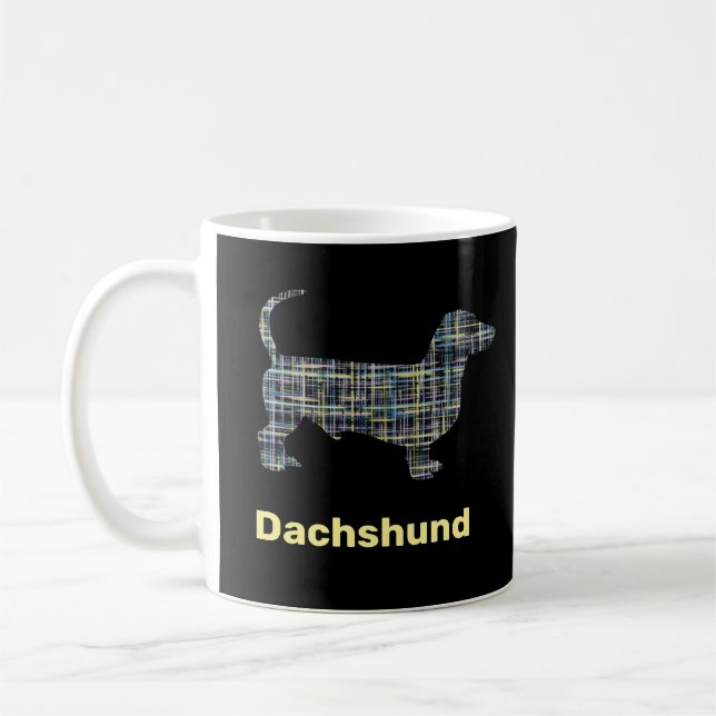 Dachshund Yellow & Blue Grid Lines Coffee Mug (Left)