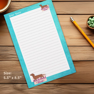 Dachshund Your Name Mum Teal Edge Lined Stationery