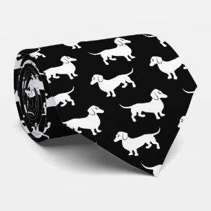 Dachshunds All Over Black and White Tie