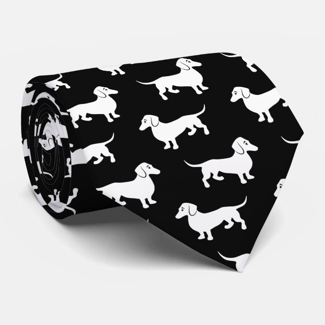 Dachshunds All Over Black and White Tie (Rolled)