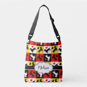 Dachshunds and Hearts Colorful Gingham Pattern Crossbody Bag