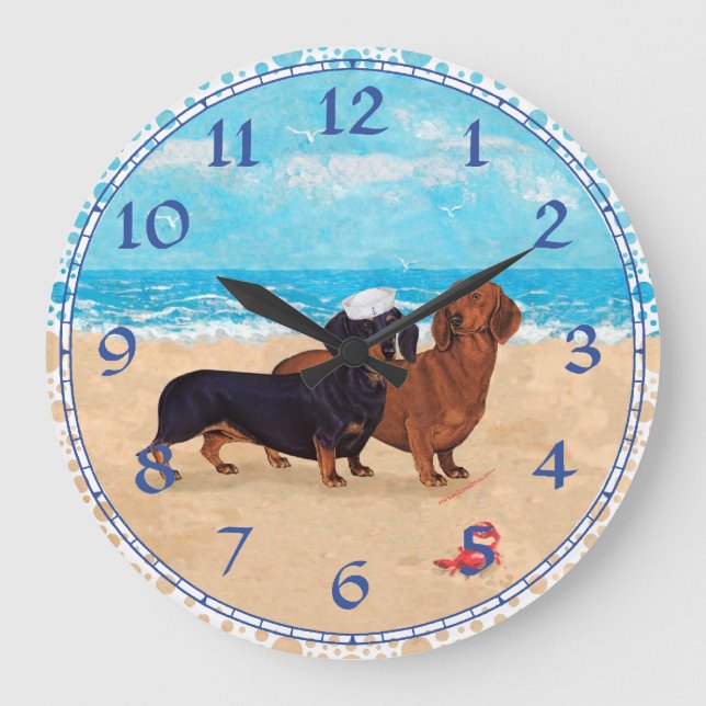 Dachshunds at the Beach Large Clock (Front)