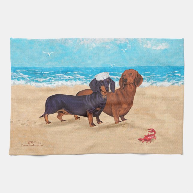 Dachshunds at the Beach Towel (Horizontal)