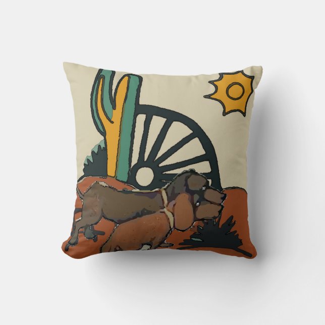 Dachshunds at Western Desert Cushion (Front)