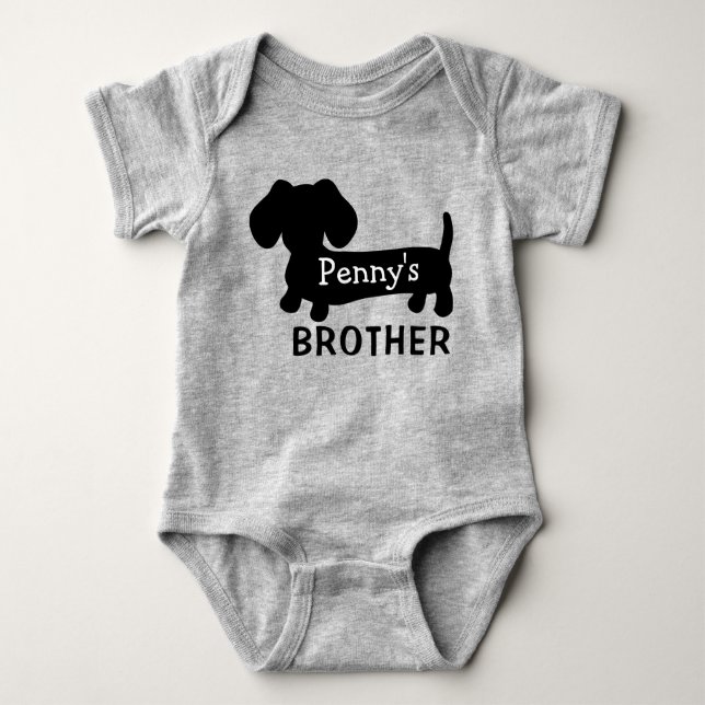 Dachshund's Baby Brother Personalised with Name  Baby Bodysuit (Front)