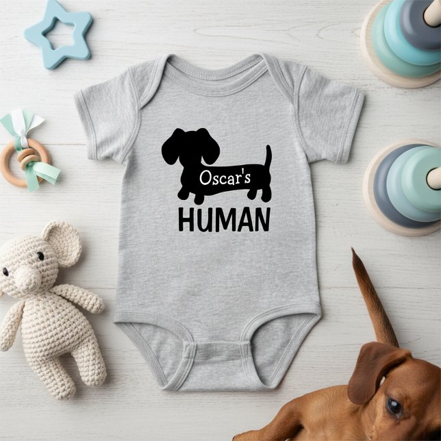 Dachshund's Best Human Personalised  Baby Bodysuit (Personalized dachshund owner baby shower gift - include dog's name)