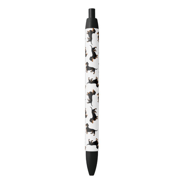 Dachshunds Black and Tan Doxie Pattern Black Ink Pen (Front Vertical)