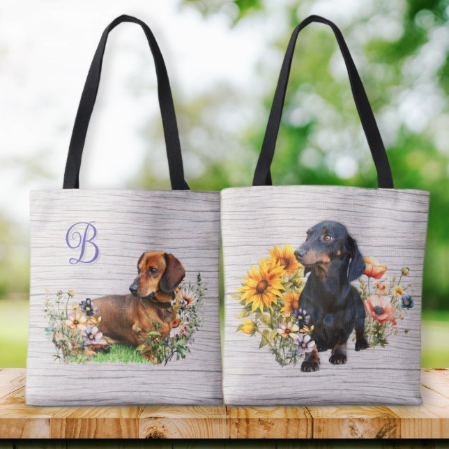 Dachshunds Both Sides Monogram Initial Tote Bag (Creator Uploaded)
