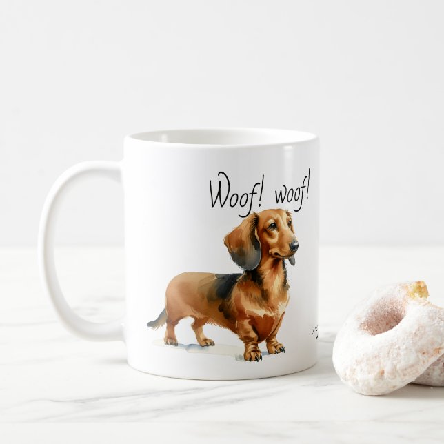  Dachshunds Brown PERSONALIZE  Coffee Mug (With Donut)