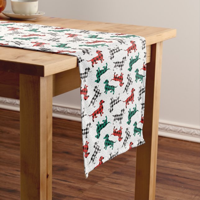 Dachshunds Buffalo Plaid Medium Table Runner (In Situ)