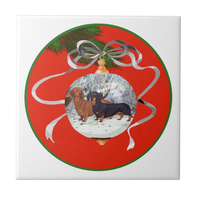 Dachshunds Christmas Ornament Tile (Front)