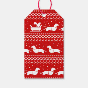Dachshunds Christmas Sleigh with Squirrel Holiday Gift Tags