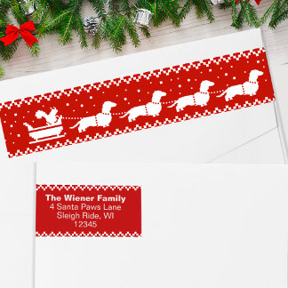 Dachshunds Christmas Sleigh with Squirrel Holiday Wrap Around Label