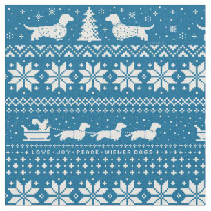 Dachshunds Christmas Sweater Pattern Blue Fabric