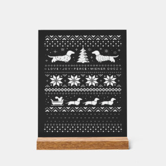 Dachshunds Christmas Sweater Pattern Classic T-Shi Acrylic Sign