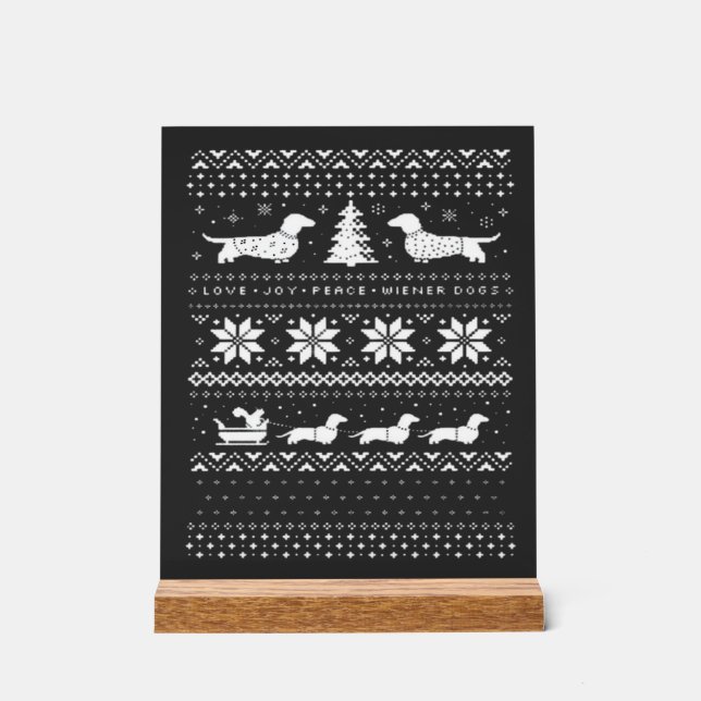 Dachshunds Christmas Sweater Pattern Classic T-Shi Acrylic Sign (Front)