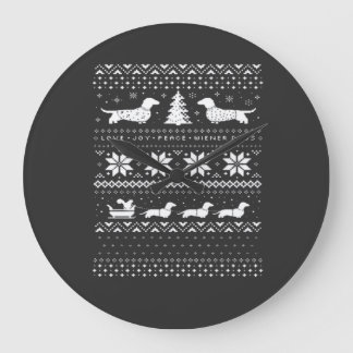 Dachshunds Christmas Sweater Pattern Classic T-Shi Large Clock