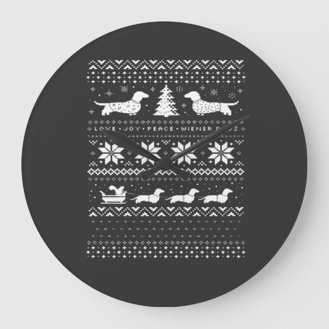 Dachshunds Christmas Sweater Pattern Classic T-Shi Large Clock (Front)