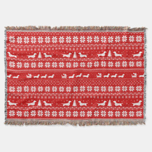Dachshunds Christmas Sweater Pattern Red Throw Blanket