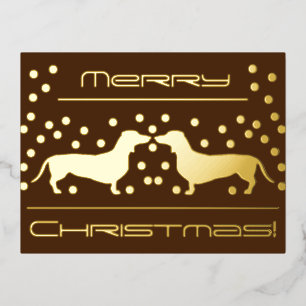 Dachshunds Dots Foil Holiday Post Card - Brown