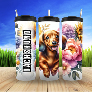 Dachshund's Floral Joyride Thermal Tumbler
