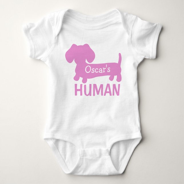 Dachshund's Girl Human Personalised in Pink   Baby Bodysuit (Front)
