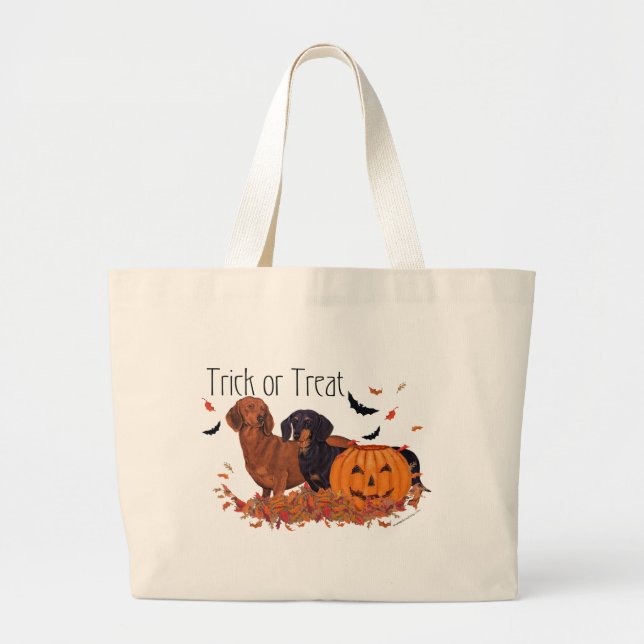 Dachshunds Halloween Large Tote Bag (Front)