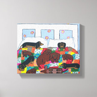Dachshunds in Bed Canvas Art