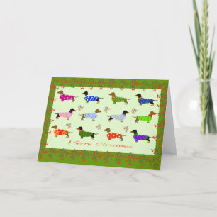 Dachshunds in Christmas coats Christmas card
