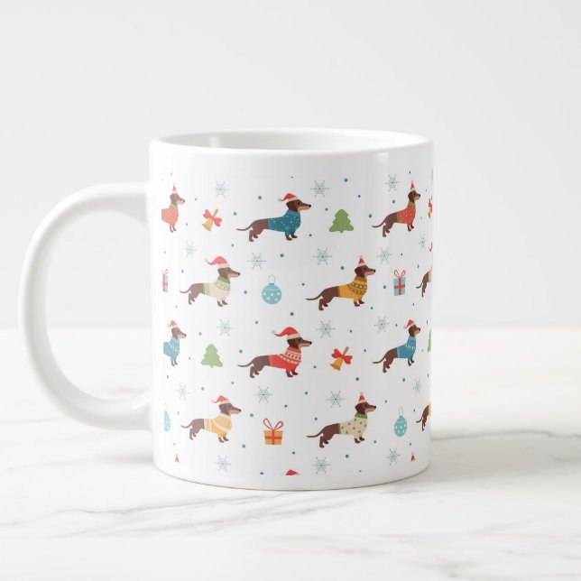 Dachshunds in Christmas Sweaters Pattern Large Coffee Mug (Left)